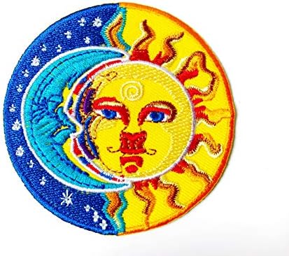 TH Lua e sol meio azul e meia estrela amarela Sunshine Good Dream Ying Yang Happy Hippie Bordado Sew On Ferro on Patch para Mochilas Costura de Roupas de Jeans