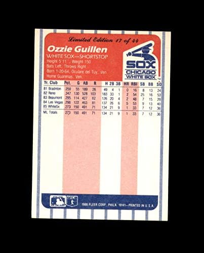 Ozzie Guillen Hand assinou 1986 líderes da Liga Fleer Chicago White Sox Autograf