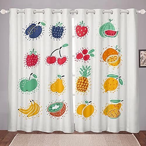 Cortinas de janela de frutas erosebridais 52 WX90 L, cortinas de abacaxi de morango Tratamentos de janelas de frutas tropicais Cortinas para crianças meninos meninas adolescentes, cortinas de janela de fruta de desenho animado