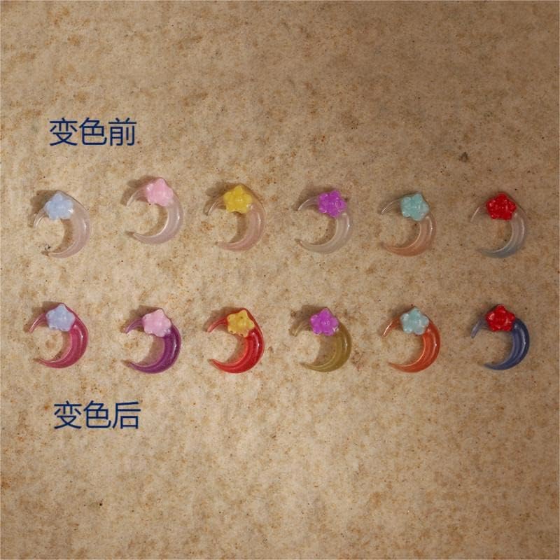 50pcs Sensitive Crescent Moon Nail Art Decors com cinco pétalas pregos de flor Charms 8.5 * 9,5mm Alteração de cor luminosa Parte -