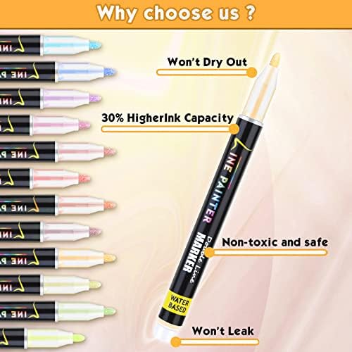 30 cores Pen do marcador de contorno, 30 PCs Linha dupla marcador metálico Definir marcadores de tinta caneta Card de canetas de