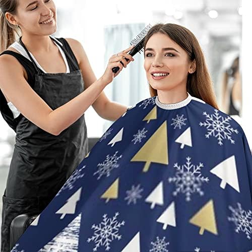 Cabo de corte de cabelo grande para homens, mulheres, Natal de salão de flocos de neve branco de Natal com capa de corte de cabelo à prova d'água de fechamento ajustável para avental de corte de cabelo unissex