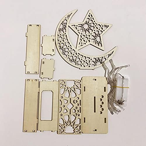 Owlhouse Eid Mubarak Ramadan Luz de madeira liderada por Luz decorativa, Pingente pendurado no Islã da estrela da lua, Craft de decoração da mesa da sala de casa