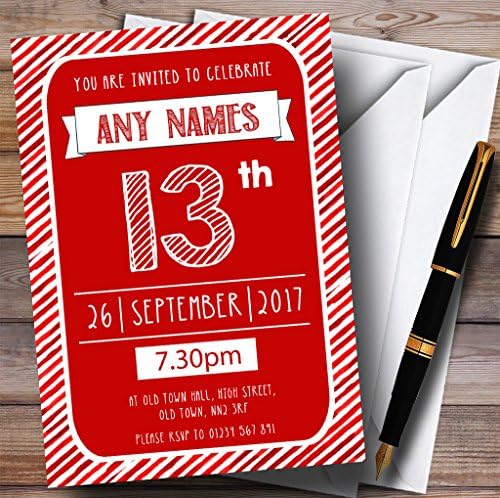 O card zoo vermelho e branco listrado deco 13º convites de festa de aniversário personalizados