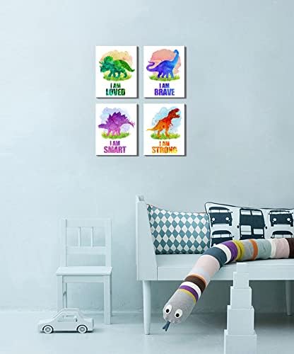 Arte de parede de dinossauros para crianças meninos decoração de quarto meninas, imagens de dinossauros motivacionais emoldurados