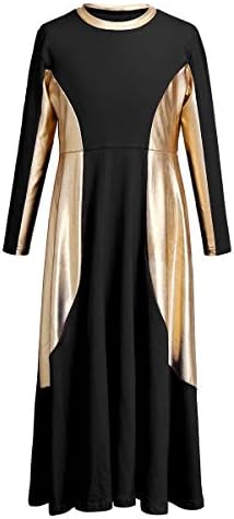 Owlfay Girls Metalic Gold Color Block Liturgical Loused Dance Dress Soly Fit Fit
