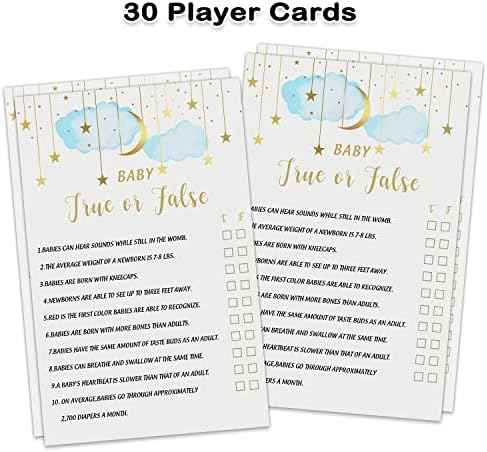 Jogo verdadeiro ou falso, jogo de chá de bebê, Twinkle Twinkle Little Star Tema Party Cards para meninos ou meninas neutros de gênero, Gênero Revelação de festas - 30 cartões de jogo 1 Cartão de resposta
