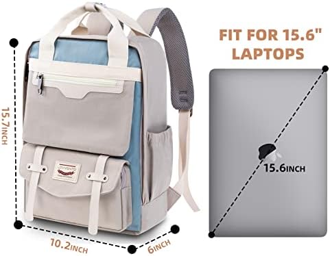 Backpack fofo de Lovvento, mochilas vintage para meninas mulheres de 15,6 polegadas Laptop Sagas de livros à prova d'água Daypack da faculdade ， Azul e cinza