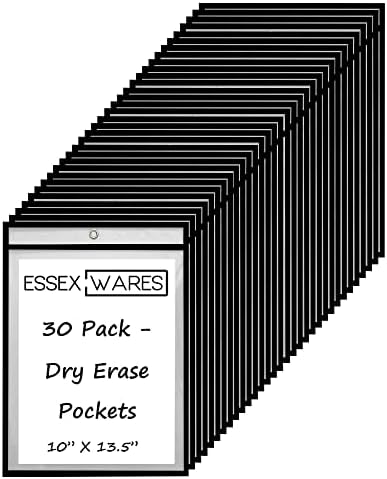 Pockets de apagar a seco de 30 pacotes - preto - por essência de artigos - Para aulas de professores em uma sala de aula