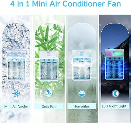 Ar condicionado portátil, 4 em 1 Mini -condicionador de ar -condicionado recarregável umidificador de refrigerador pessoal,