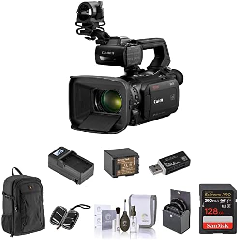 Canon XA70 4K Ultra HD 1 Sensor Compact Professional 15x pacote de câmera de câmera de zoom com cartão SD de 128 GB, mochila, bateria extra, carregador, kit de filtro de 58 mm, kit de limpeza, caixa de cartão SD, leitor de cartão