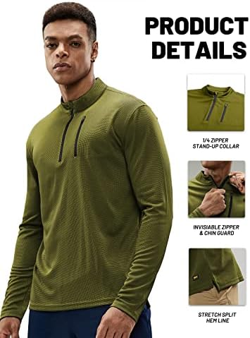 Mier Men 1/4 Zip Pullover de manga longa Camisas atléticas - UPF 50+ Ajuste seco Caminhada de pesca com caminhada