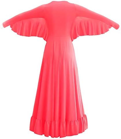 Womens Angel Wing Corde de louvor Liturgical Dance Dress Soly Fit Fitle Long Ruffle Tunic Maxi Dancewear Vestido de balé