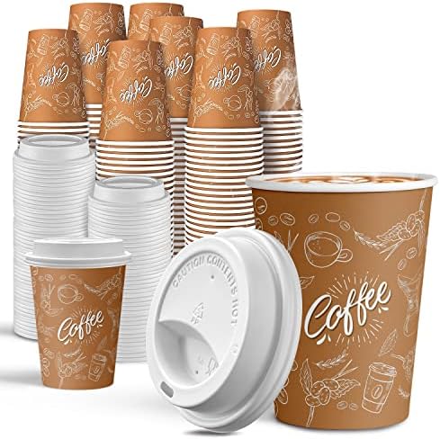 Joyeux 100 pacote -12 oz xícaras de café descartáveis ​​com tampas, xícaras de papel de café espessadas -xícaras quentes