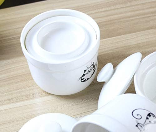 Cartoon de cerâmica de cerâmica branca gato de açúcar tigela de especiarias copo de armazenamento com tampa