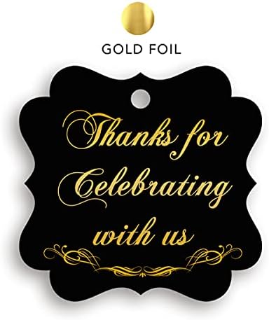 Black Thanks Tags Tags de presente Fancy Frame, obrigado tags Gold Foil, 25 - pacote, obrigado por celebrar conosco