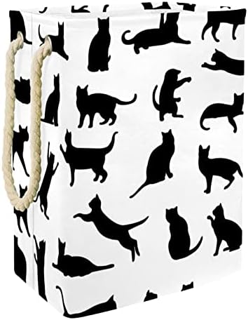 Cesta de lavanderia com alças cestas de lavanderia dobráveis ​​à prova d'água para caixas de armazenamento Organizador de gato preto do quarto de armazenamento Impressão branca, 19.3x11.8x15.9 em
