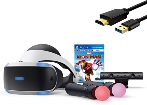 Sony PlayStation VR Iron Man Homem VR Pacote: PlayStation VR fone de ouvido, câmera, 2 movimentos de movimentação, Código digital de Iron Man da Marvel para PS4 PS5 - Michooyel hdmi_cable