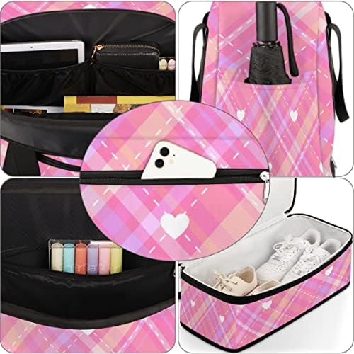 Pink Heart Heart dobrável Viagem Duffel Bag Sports Tote Gym Bag com compartimento