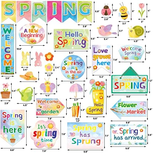 Decorações de placa de aviso de primavera Conjunto de aquarela Hello Hello Springtime Blooms Cutouts Decoração para