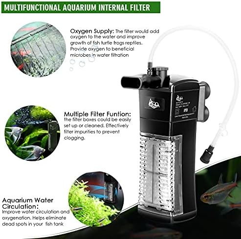 Filtro interno de aquário aqqa, filtro de energia submersível no tanque com fluxo de água ajustável, filtração de