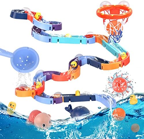 Bath Toys for Fortyers - Bathtub Bathtub interativo conjunto de brinquedos com faixas de parede, brinquedos de natação flutuantes, argola de basquete e bola de banheira - presente de aniversário para meninos e meninas