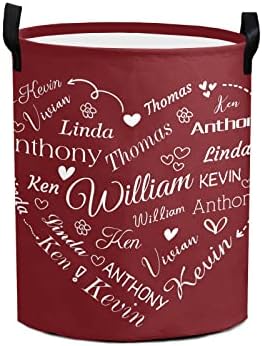 Nome do coração personalizado cestas de lavanderia para adultos crianças nomes familiares personalizados colapsíveis grandes roupas