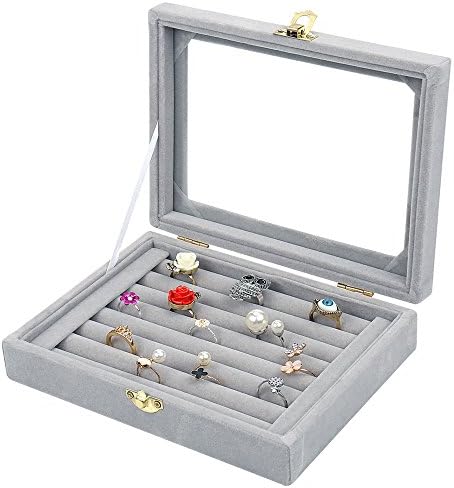 Anel de jóias de vidro de veludo exibição de suporte de suporte de armazenamento de anel de anel de jóias caixa de