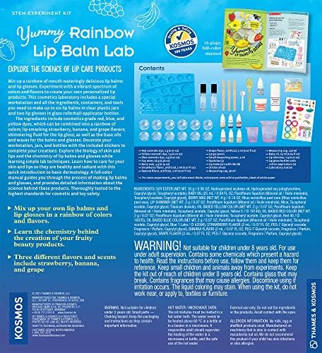 Thames & Kosmos Yummy Rainbow Lip Balm Lab Kit | Faça protetores labiais e brilho em um arco -íris de cores | Inclui morango, uva, sabores de banana e potes cosméticos | Química e Biologia dos Cuidados da Coração