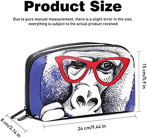Bolsa de cosméticos para mulheres, sacos de maquiagem à prova d'água adoráveis ​​viajam orangotangos com óculos vermelhos acessórios