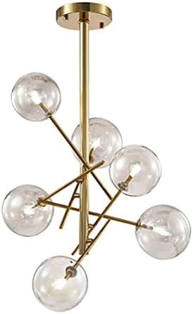 Iluminação kco sputnik lustre de 6 luzes luminárias pendentes de teto de metal dourado com tom de vidro transparente para quarto de