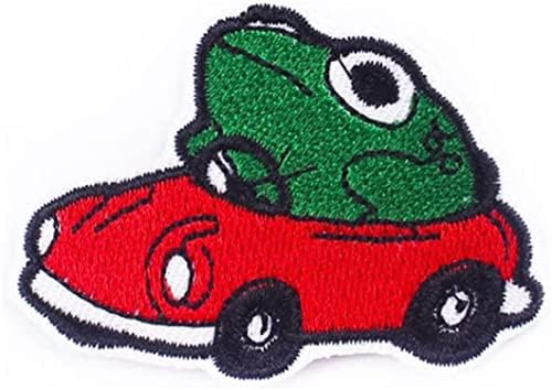 Green e Red Car Patch Applique Cute Funny Frog Swer On/Iron On Bordoused Patch Applique Fun Animal Anfíbio Vida Selvagem Apliques bordados