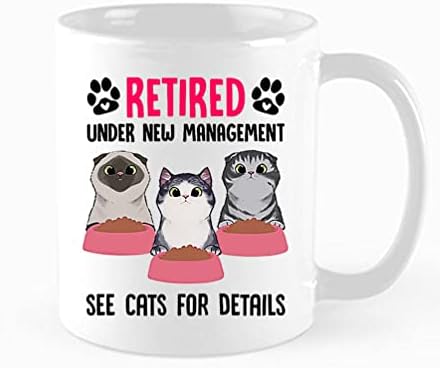 XMPLS Funny Retirement Cat Proprietário Caneca de café, aposentada sob nova gerência, copo de gato, presente de caneca aposentado