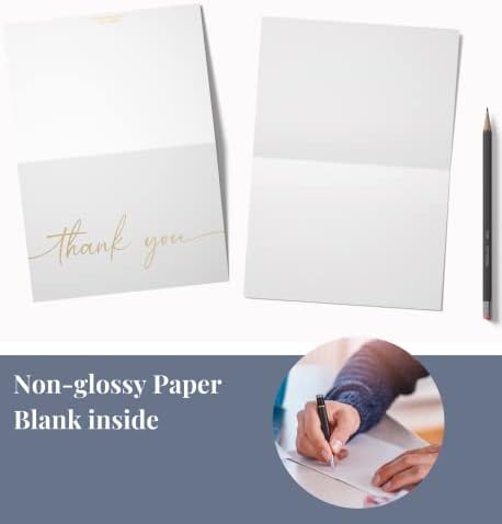 Cartões de agradecimento com envelopes e adesivos combinando | Design de folha de ouro fosco - pacote a granel de 100, design minimalista