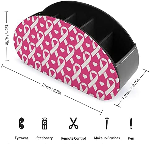 Pink Ribbon Cancer de mama TV remoto Tits de controle PU Organizador de caixa de armazenamento com 5 compartimentos para escritório