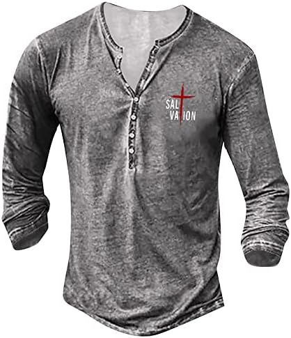 Wenkomg1 Solid Washed Henley Shirt for Men, Union Jack Uk Flag T-shirt Impresso