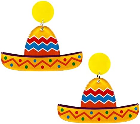 Brincos de Cinco de Mayo Brincos de Fiesta mexicana Pinatas Sombrero Dangle Brincos mexicanos acrílico Colorido México Acessórios