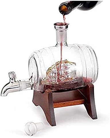 Home 1000ml Whisky Decanter Conjunto, Decanter reutilizável Globe com formato de veleiro de torneira de aço inoxidável, Inclui moldura de pinheiro forte e digno de acidente para vodka, licor, decantador de uísque