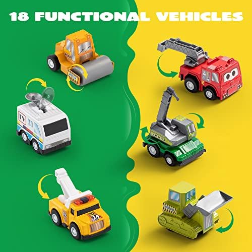 Joyin 18 peças Puxe os carros e caminhões da cidade veículos de brinquedos de brinquedos de brinquedos de carro, carro, carros