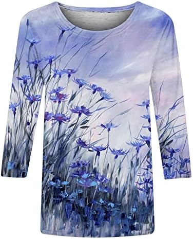 Camisetas de verão femininas Cotton Cotton Funny Gradient Tops Impresso Tops 3/4 Sleeve Classic Ombre Blouse Crewneck Tees