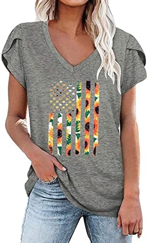 Manga curta 2023 Vneck Cotton Graphic Floral Casual Top Tee para Womens Blouse Fall Summer Girls Uo Uo