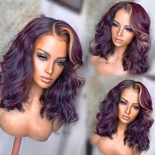 Quinlux peruca cor de cor curta onda natural perucas de cabelo humano 27 Mel com destaque da loira 13x6 Peruca frontal