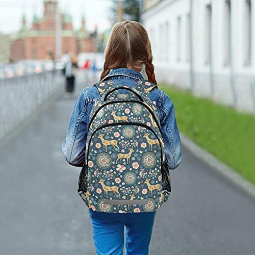 Mochila da Escola Mnsruu com tira no peito, mochila fabulosa de laptop de veados de flores, mochila para caminhadas de