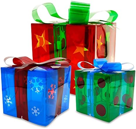 JOIDOMI Conjunto de 3 caixas de presente iluminadas de Natal Decorações de Natal, Caixas Presentes de Estrela pré-iluminada