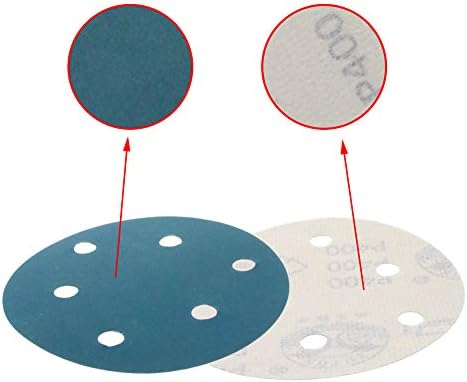 Utoolmart 5 polegadas 6 orifícios de gancho e lixamento de lixamento 400 grãos lidra de lixeira de lixadeira orbital aleatória