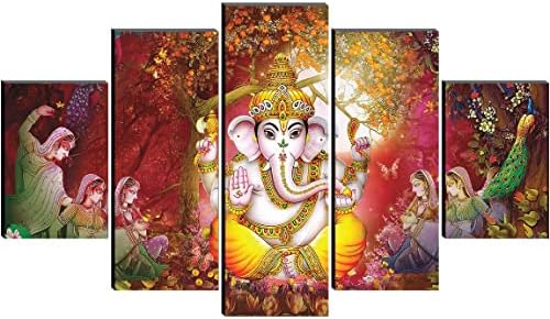 SAF Conjunto de 5 Ganesha Religious Modern Art Home Decorativa Pintura de parede 30 polegadas x 18 polegadas PNLS32226