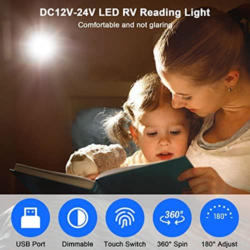 Landsin RV Reading Lights LED 12V acessórios com portas USB Luz de leitura de RV reduzida para campista, van, barco e motorhome Controle de toque ajustável Luzes brancas quentes 2pack