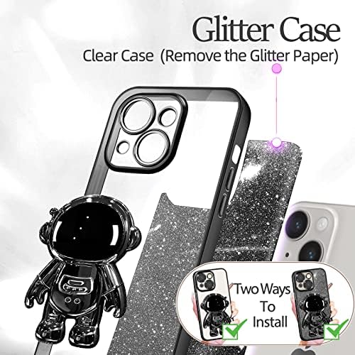 Buleens para iPhone 14 Case astronauta, estojos claros para o iPhone 14 com papel glitter e spaceman, garotas, garotas