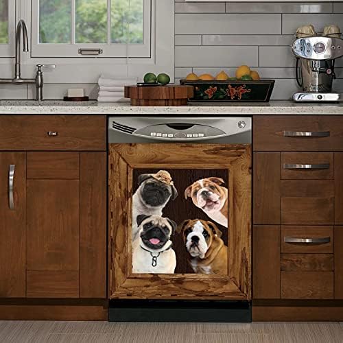 Capa de lava -louças decorativa de bulldog e ímã de pug, enrolamento engraçado de vinil de armário de animais, adesivos de cães