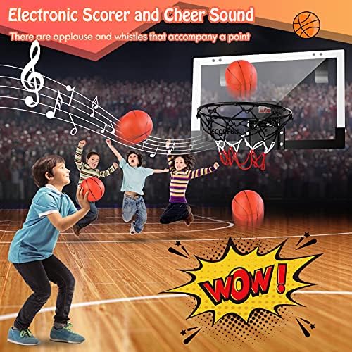 Aro de basquete indoor com goleador eletrônico, mini argola de basquete Cegoufun com 3 bolas, backboard resistente resistente